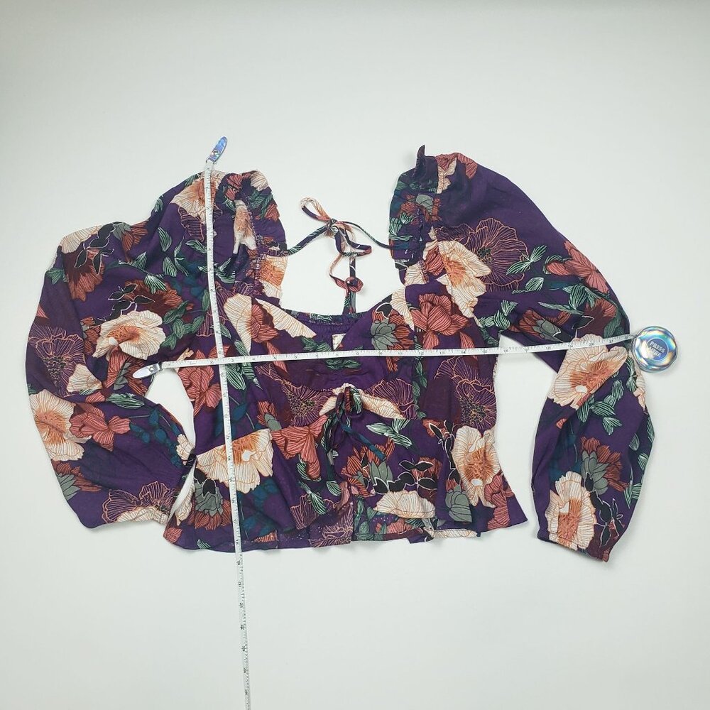 Band Of The Free Floriane LS Blouse Womens Medium Purple Ivory Boho Coquette NWT - Picture 3 of 16